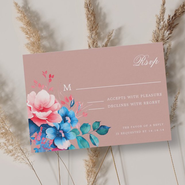 Elegant Romantic Floral Script Wedding RSVP Blush Card (Elegant Romantic Floral Script Wedding RSVP Blush)