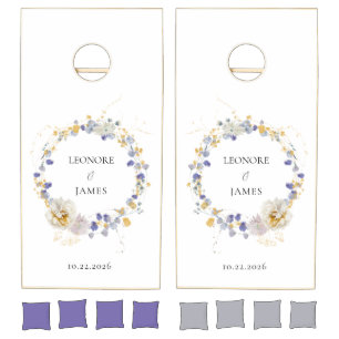 Elegant Romantic Floral Spring Watercolor Wreath Cornhole Set