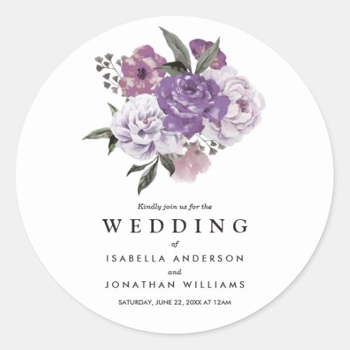 Elegant Romantic Floral Watercolor Spring Wedding Classic Round Sticker - ABOUT THIS DESIGN. Elegant Romantic Floral Watercolor Spring Wedding Invitation Template by Eugene_Designs.