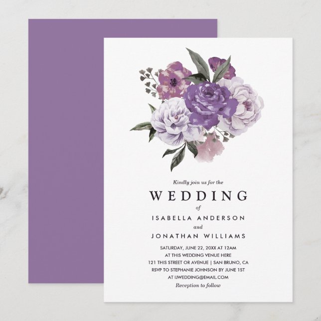 Elegant Romantic Floral Watercolor Spring Wedding Invitation (Front/Back)