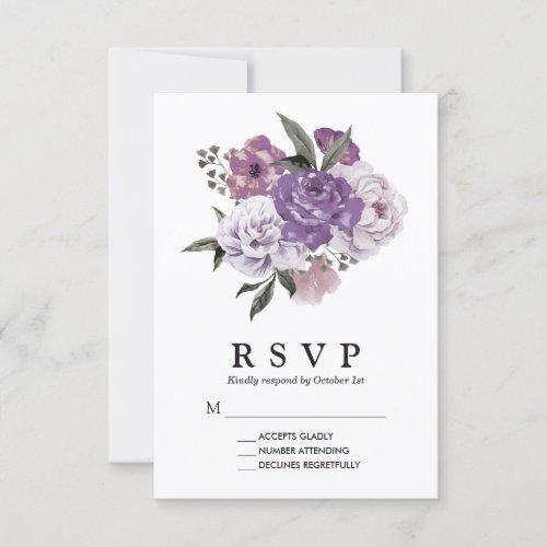 Elegant Romantic Floral Watercolor Spring Wedding RSVP Card - ABOUT THIS DESIGN. Elegant Romantic Floral Watercolor Spring Wedding RSVP Invitation Template by Eugene_Designs.