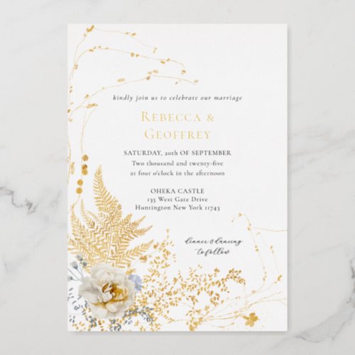 Elegant Romantic Floral Watercolor Wedding Gold Foil Invitation