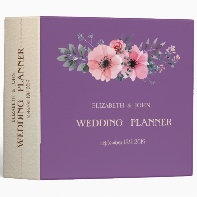 Elegant Romantic Floral Wedding 3 Ring Binder (Front/Spine)