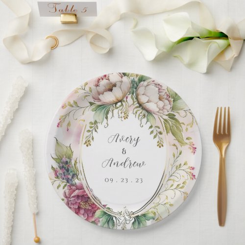 Elegant Romantic Floral Wedding Paper Plates