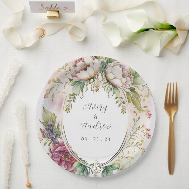 Elegant Romantic Floral Wedding Paper Plates (Wedding)