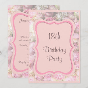 Elegant & Romantic Framed Bouquet 18th Birthday Invitation