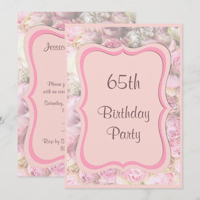 Elegant & Romantic Framed Bouquet 65th Birthday Invitation (Front/Back)