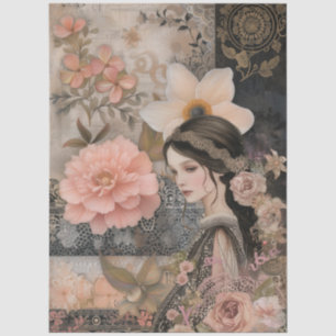 Elegant Romantic Girl Floral Abstract Art Collage Tissue Paper