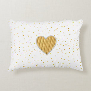 Elegant romantic gold heart faux glitter dots accent pillow