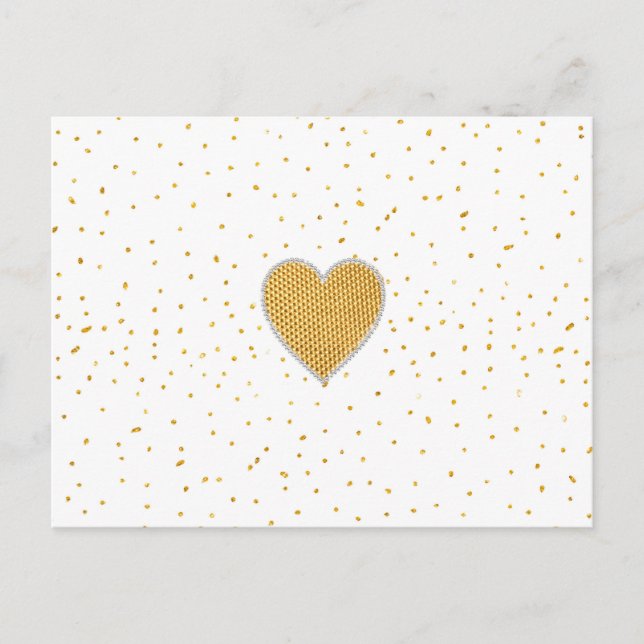 Elegant romantic gold heart faux glitter dots postcard (Front)