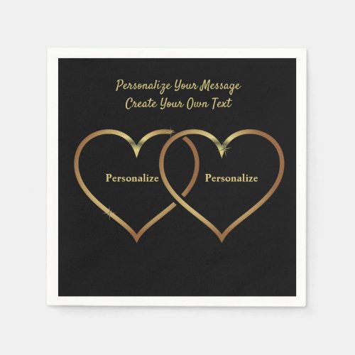 Elegant  Romantic Gold Hearts Black Personalize Napkins