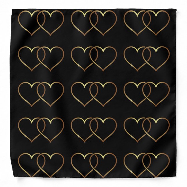 Elegant & Romantic Gold Hearts Intertwined Love Bandana (Front)
