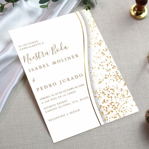 Elegant Romantic Gold Nuestra Boda Spanish Wedding Invitation