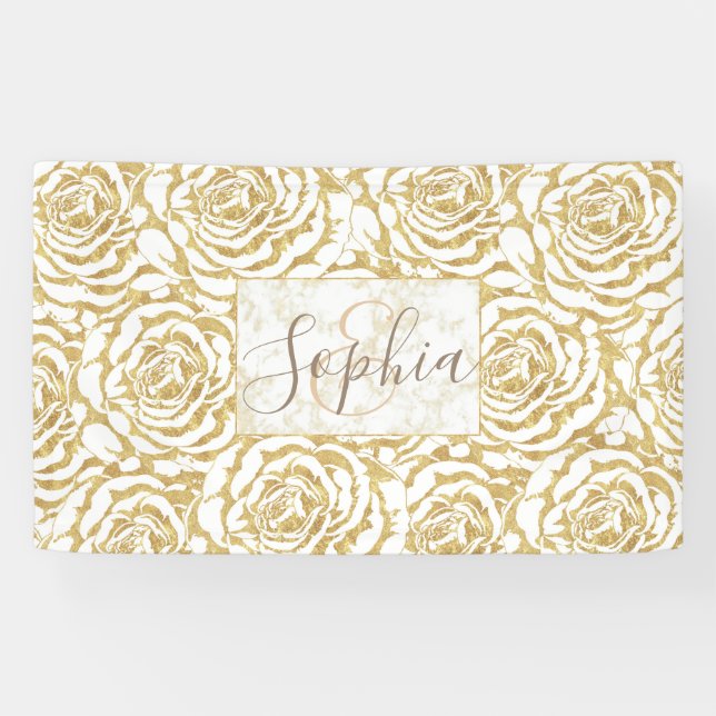Elegant romantic gold roses pattern image banner (Horizontal)