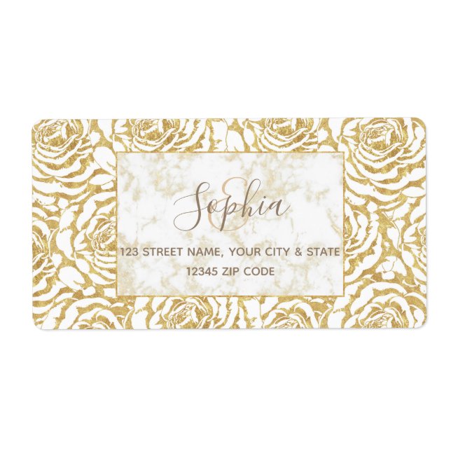 Elegant romantic gold roses pattern image label (Front)