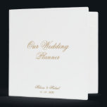 Elegant Romantic Gold Script Our Wedding Planner 3 Ring Binder<br><div class="desc">Modern Our Wedding Planner 3 Ring Binder with a plain white ivory hardcover. Minimalist design with an elegant, romantic gold script font on the front cover. This is the perfect gift to give to the happy couple for their engagement so that the future bride can start to plan her dream...</div>
