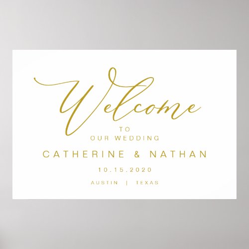 Elegant Romantic Gold typeface Wedding Welcome Poster