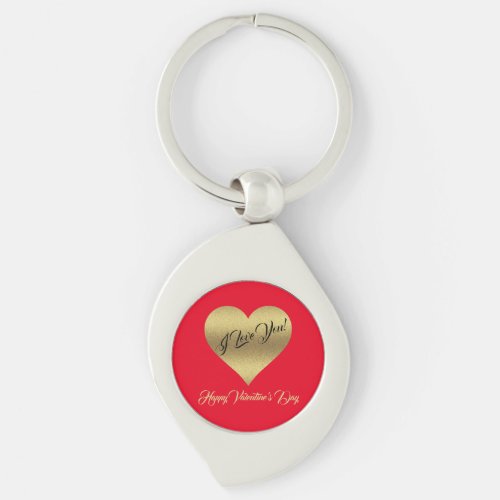 Elegant Romantic Golden Red Heart Valentines Day Keychain