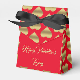 Elegant Romantic Golden Red Hearts Valentines Day Favor Boxes