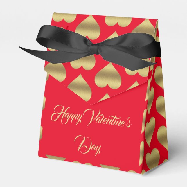 Elegant Romantic Golden Red Hearts Valentines Day  Favor Boxes (Front Side)