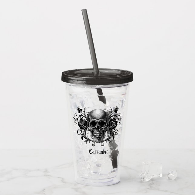 Elegant, Romantic Goth Personalized Acrylic Tumbler (Front Ice)