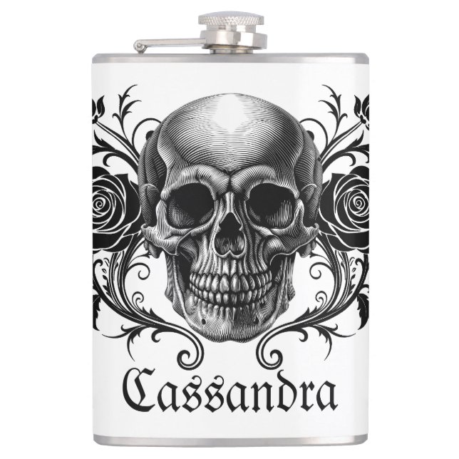 Elegant, Romantic Goth Personalized  Flask (Front)