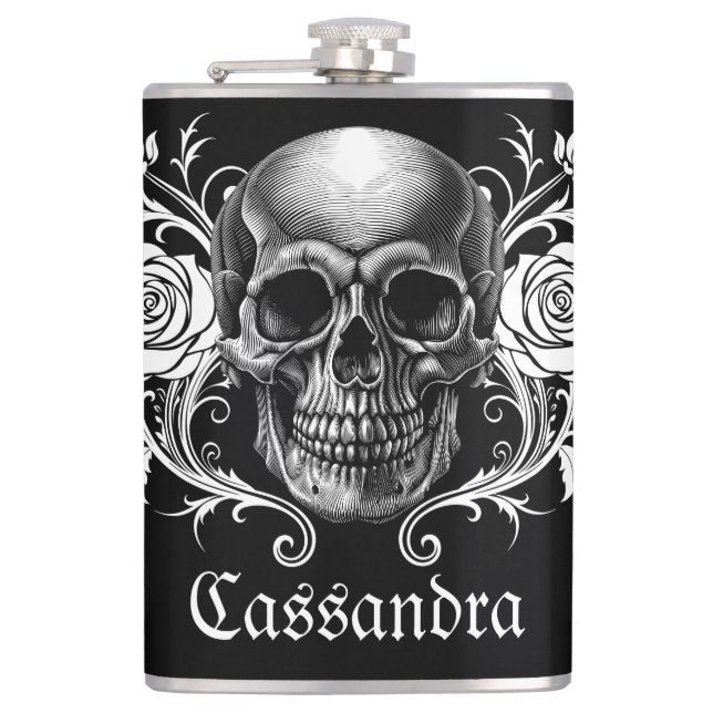 Elegant, Romantic Goth Personalized  Flask (Front)