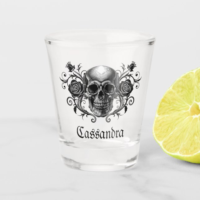 Elegant, Romantic Goth Personalized  Shot Glass (Front)