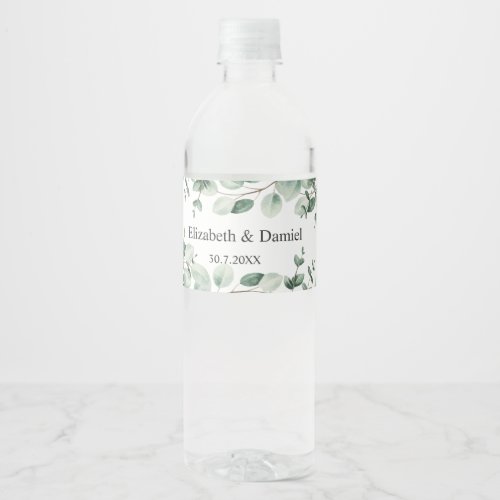 ELEGANT ROMANTIC GREENERY EUCALYPTUS BOTANICAL     WATER BOTTLE LABEL