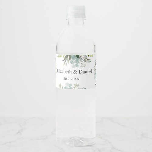 ELEGANT ROMANTIC GREENERY EUCALYPTUS BOTANICAL     WATER BOTTLE LABEL