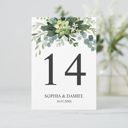 ELEGANT ROMANTIC GREENERY EUCALYPTUS TABLE NUMBERS