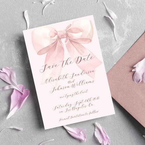 Elegant romantic handwritten script bow wedding save the date