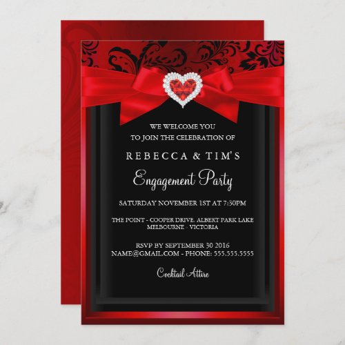 Elegant Romantic Heart Engagement Party Invitation