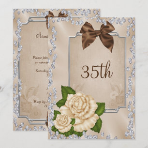 Elegant Romantic Ivory Roses & Bows 35th Invitation
