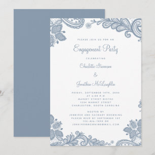 Elegant Romantic Lace Engagement Party Dusty Blue Invitation