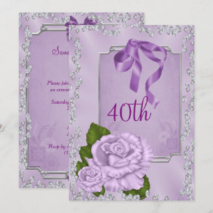 Elegant Romantic Lilac Roses & Bows 40th Invitation