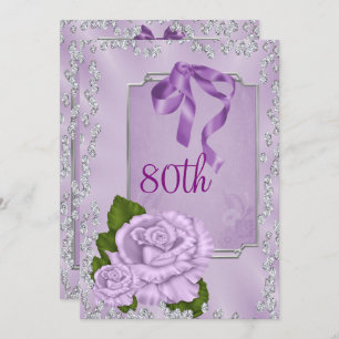 Elegant Romantic Lilac Roses & Bows 80th Invitation