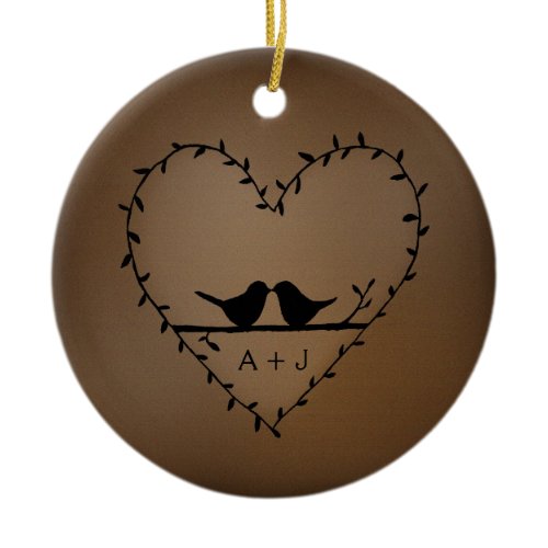 Elegant Romantic Lovebird Couple Custom Christmas  Ceramic Ornament