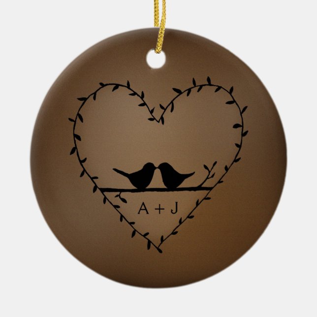 Elegant Romantic Lovebird Couple Custom Christmas  Ceramic Ornament (Front)