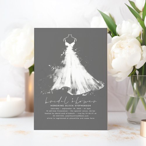 Elegant Romantic Minimalist Grey Bridal Shower Invitation