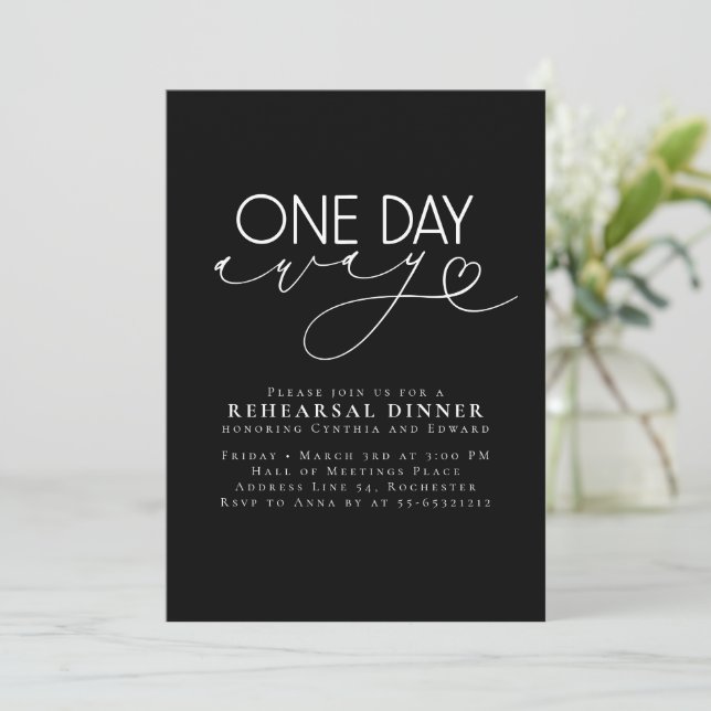 Elegant Romantic Modern Black Rehearsal Dinner Invitation (Standing Front)