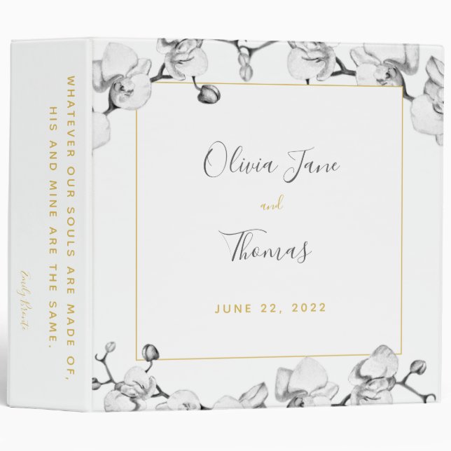 Elegant Romantic Modern Gold Botanical Wedding   3 Ring Binder (Front/Spine)