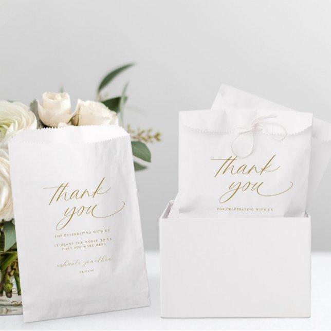 Elegant Romantic Modern Gold Wedding Thank You Favor Bag (Modern Romantic Gold Wedding Favor Bags - Thank You)