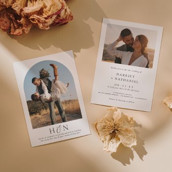Elegant Romantic Modern Minimalist 2 Photo Wedding Invitation by Cali_Graphics at Zazzle