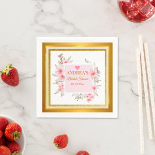 Elegant Romantic Modern Pink Floral Bridal Shower Napkins