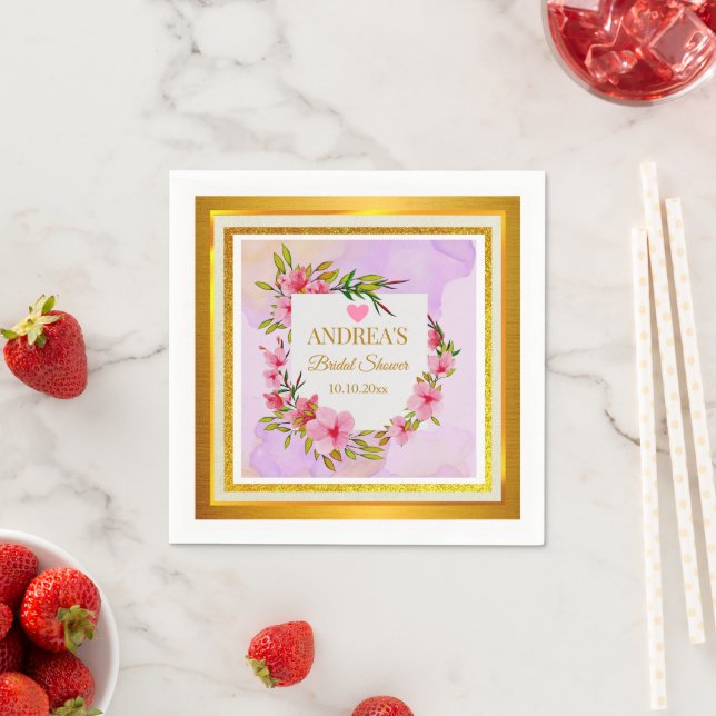 Elegant Romantic Modern Pink Floral Bridal Shower Napkins (Insitu)