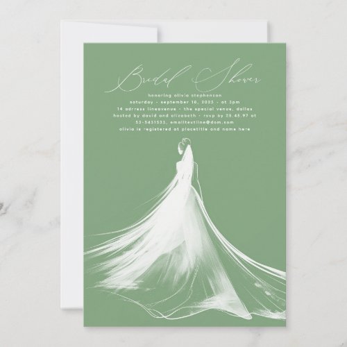 Elegant Romantic Modern Sage Green Bridal Shower Invitation