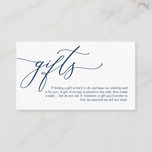 Elegant Romantic Navy Blue A note on gifts Enclosure Card