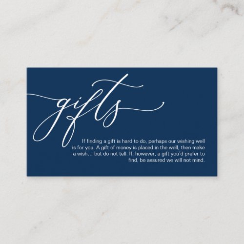 Elegant Romantic Navy Blue A note on gifts Enclosure Card