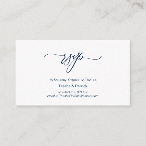 Elegant Romantic Navy Blue Font Wedding RSVP Enclosure Card